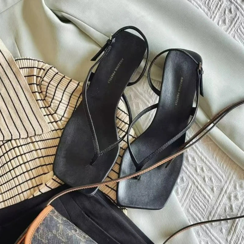 Clip Toe Women Heeled Sandals Square Toe Mid Heels Elegant Shoes Summer 2025 New Fashion Pumps Designer Dress Sandalias De Mujer