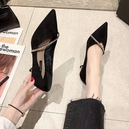 Four Seasons Women's Suede High Heels 2024 New Pointed Stiletto Fashion Sexy Black Wedding Shoes Office Lady Shoes