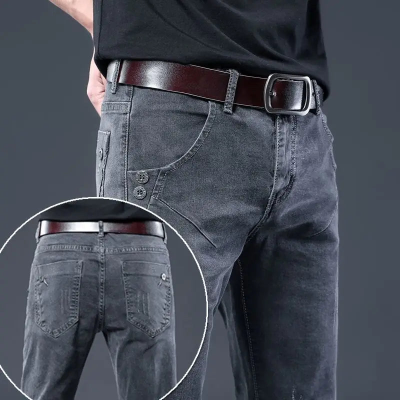 Fashion Stylish Korean Style Clothes Classic Kpop Streetwear Luxury Slim-Fit Smoke Gray Men's Jeans Casual Cowboy Pants for Men