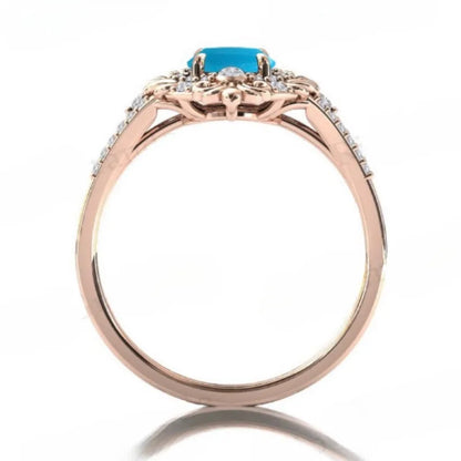 European and American new women's fashion retro court style blue turquoise engraved ring