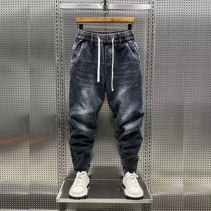 High Quality New 2024 Luxury Designer Casual Loose Drawstring Denim Jeans Men Full Length Wide Leg Streetwear Cowboy Harem Pants