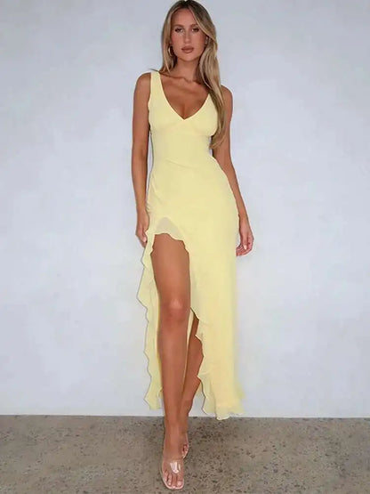 Avrilyaan Ruffle High Split Sexy Dress Women 2024 Robes Elegant Evening Summer Dress Backless Party Long Midi Dress Vestidos