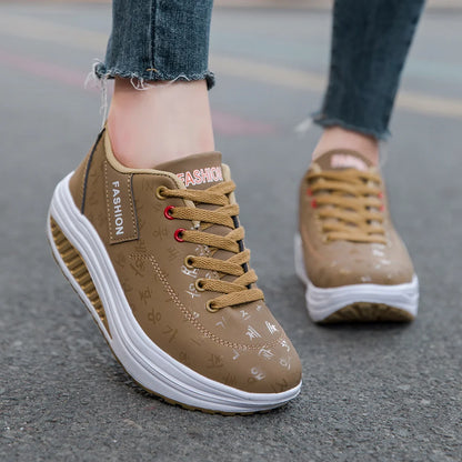 Comfortable Wedge Heel Thick Sole Sneakers Lace-up shoes