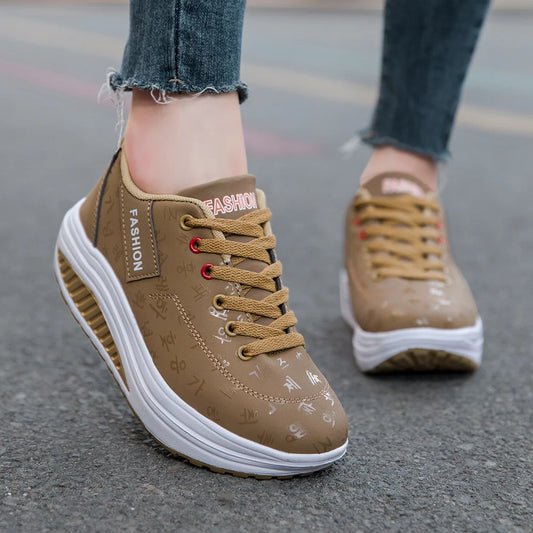 Comfortable Wedge Heel Thick Sole Sneakers Lace-up shoes