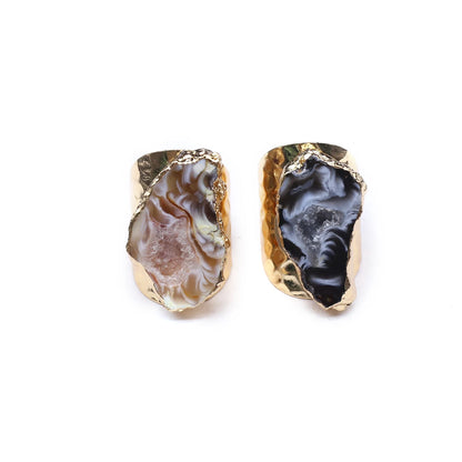 4PCS Wholesale Irregular Raw Embryo Agate Ring Geode Stone Adjustable Gold Plated Open Wide Gemstone Finger Handmade Jewelry