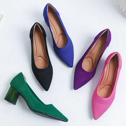 High Heel Women's 2025 Spring and Autumn New Soft Knitted Breathable and Comfortable Shoes