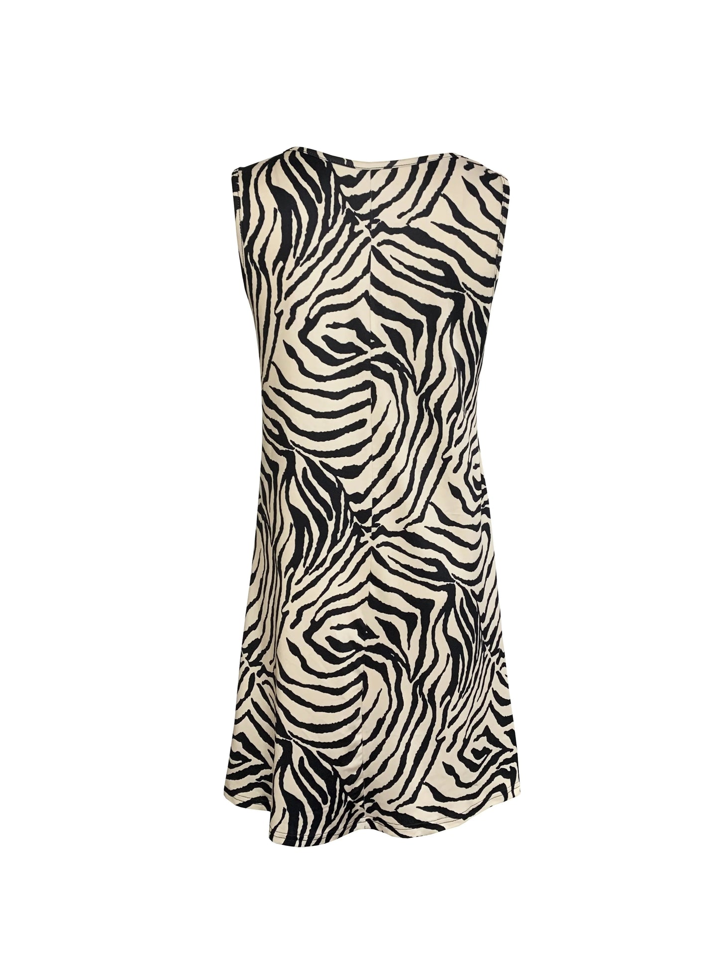 Women's Zebra Print Sleeveless Tank Dress - Round Neck Summer Sundress, Casual Vacation Outfit, Stretchy Bodycon Mini Dress