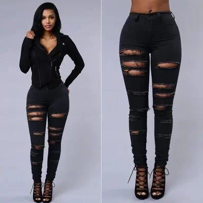 Sexy Skinny Jeans Women's Denim Pants Tight Fitting Hole Punching Fashionable Thin Leggings Casual Female Clothing