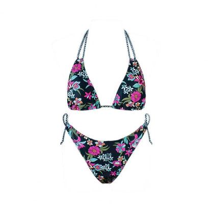 1 Set  Women Swimsuit  Padded  Three-point  Stretchy  Beautiful Floral Print Bikini Set  for Swimming Pool