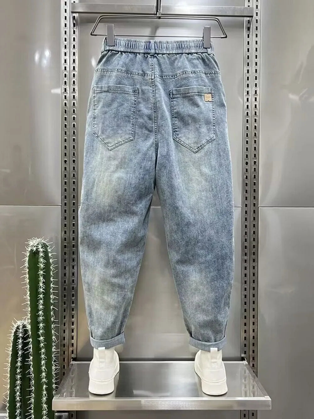 New Loose and Casual Denim Jeans for Men Spring and Autumn Harem Distressed Stretch Baggy Cargo Blue Jeans Jogger Pants