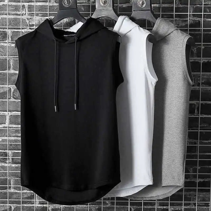 Brand New Solid Color  Men's Tank Tops Vest Sleeveless Tees For Male Hooded Man Vests Tops Hip Hop Men Tank Top T shirt