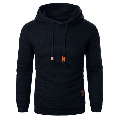 Autumn/Winter men's jacquard plaid hoodie long sleeve hoodie warm color hooded sweatshirt coat