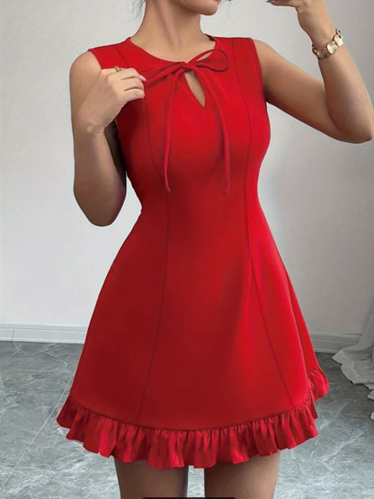 Sexy Short Sleeveless Mini Dress Pure  A-Line Mini Skirt Fashion New Arrival Women's Clothing Fashion Temperament Bowknot Dress
