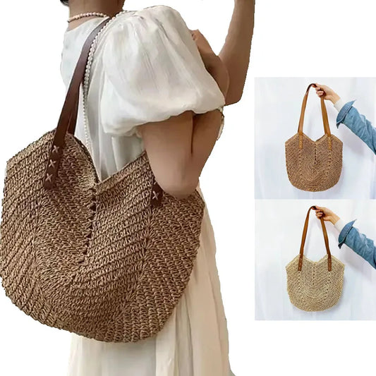 Summer Straw Bags for Women Straw Shoulder Bags Rattan Woven Top Handle Bag Hollow Raffia Crochet Beach Bag Casual Handbags 2024