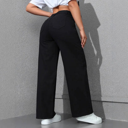 Denim Wide Leg Pants Women Streetwear Jeans Washed Distressed High Waist Straight Trousers Female Vintage Basics Floor Length