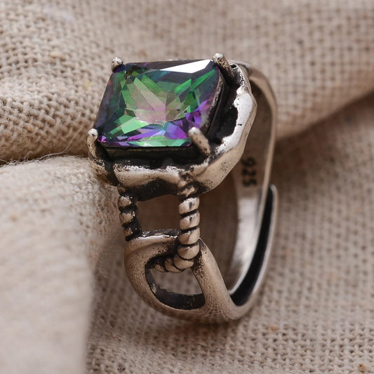 High Quality Retro Thai Silver Shiny Colorful CZ Zircon Star Female Party Ring Jewelry For Women Halloween Gift Never Fade