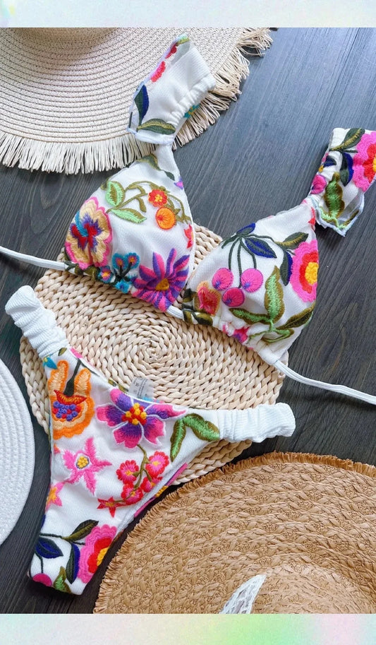 New Sexy Handmade Embroidery Bikini Set Women's Swimsuit Triangle Swimwear Bathing Suit Brazilian Biquinis