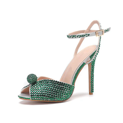 Runway style Rhinestone Sequined Peep toe Women Gladiator Sandals Summer Elegant High heels Crystal Wedding Banquet Bridal Shoes