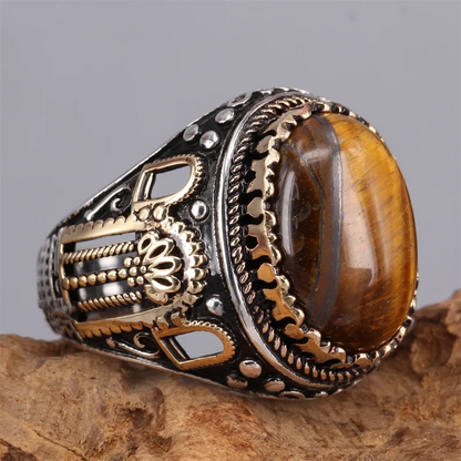 New Brown Retro Tiger Stone Men's Ring Personality Ring Fashion Temperament To Attend The Banquet Luxury High Quality Jewelry