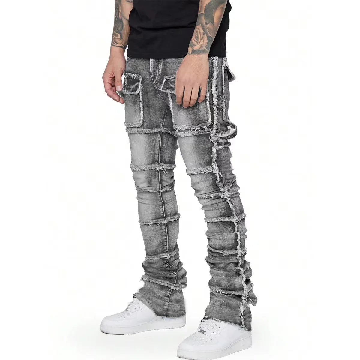 2025 New Men Ripped Stacked Jeans Distressed Slim Fit Skinny Straight Leg Jeans Fashion Hip Hop Denim Pants Casual Streetwear