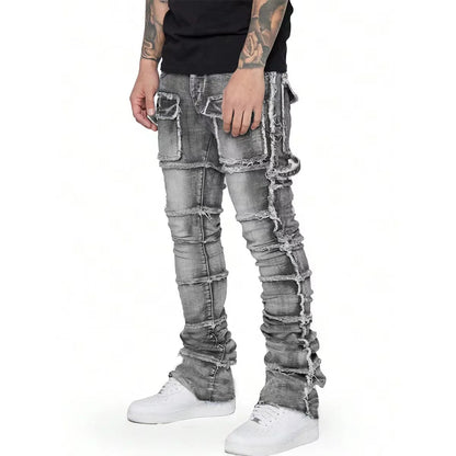 2025 New Men Ripped Stacked Jeans Distressed Slim Fit Skinny Straight Leg Jeans Fashion Hip Hop Denim Pants Casual Streetwear