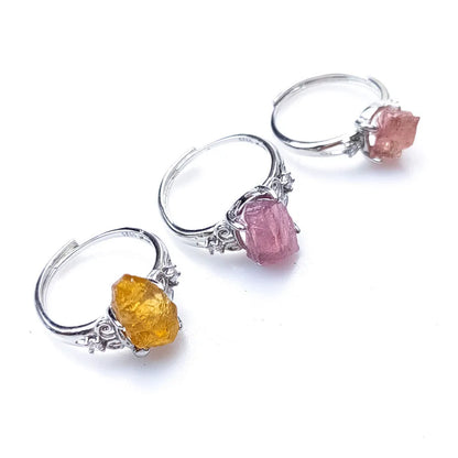 Raw Irregular Amethysts Ring For Women Reiki Healing Crystal Natural Tourmaline Stone Rings Adjustable Jewellry Medition Gifts