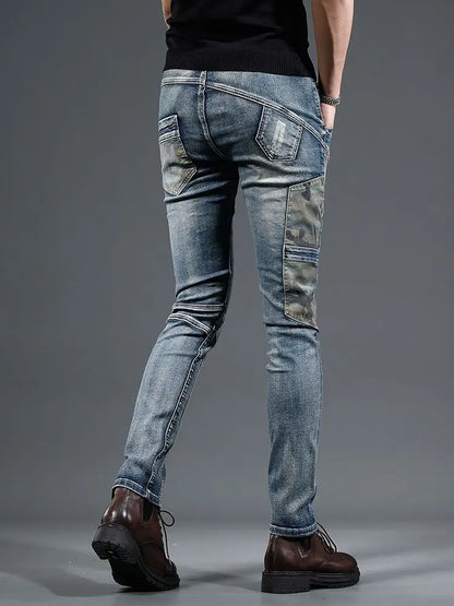 Slim Fit Buggy Men's Jeans Tight Pipe Skinny Motorcycle Trousers Aesthetic Stylish Casual Goth Trend 2025 Soft Male Cowboy Pants