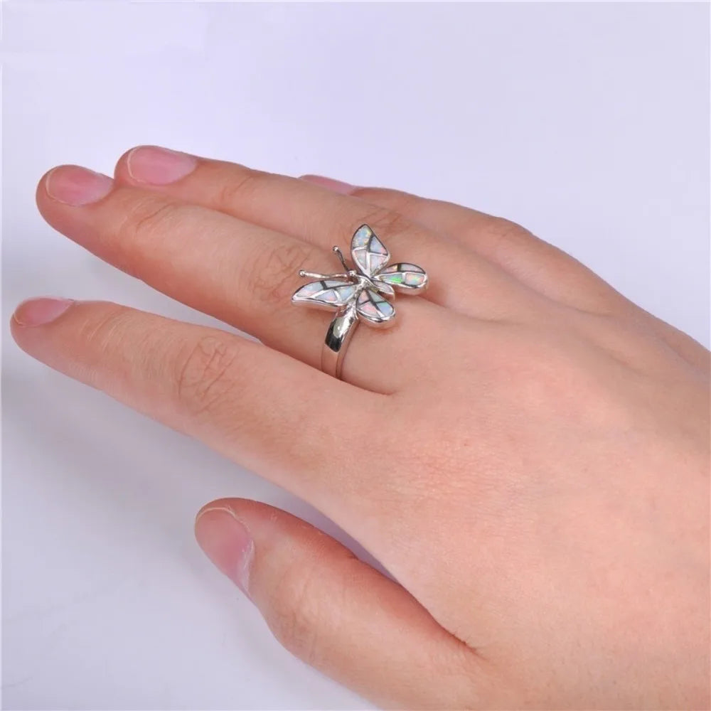 New Simple Fashion Niche Trend Multicolor Opal Butterfly Shape Female Ring Valentine's Day Gift Jewelry Small Fresh Accessories
