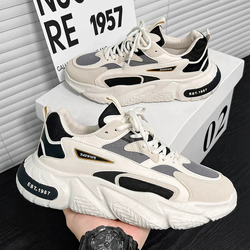 2025Thick Sole Versatile Clunky Sneaker For Men 2023 New Trend Mesh Lace Up Breathable Casual Sports Shoes Increased Soft Soles