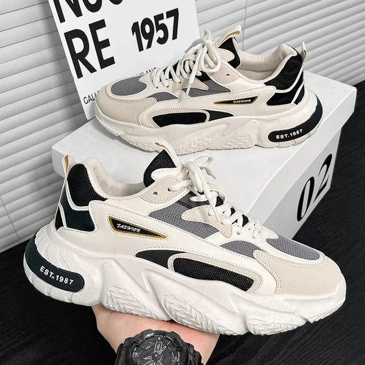 2025Thick Sole Versatile Clunky Sneaker For Men 2023 New Trend Mesh Lace Up Breathable Casual Sports Shoes Increased Soft Soles