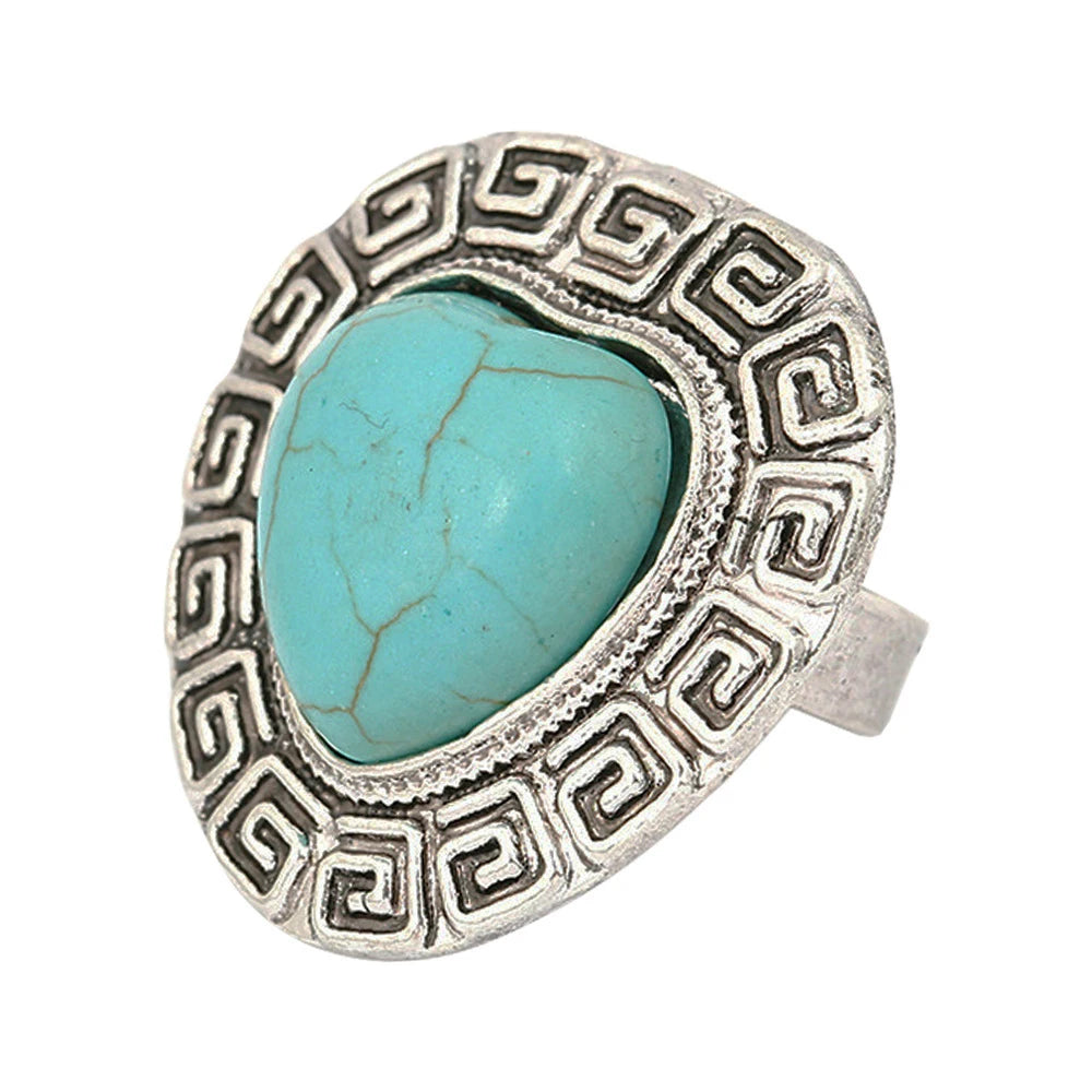 Vintage Silvery Turquoise Rings for Women Boho Tibet Ethnic Tribal Afghan Pakistan Indian Gypsy Men's Green Stone Retro Jewelry