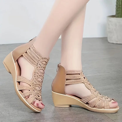 2025 New Ladies' Non Slip Wedge Sandals with Zipper, Breathable, All Season Comfortable, Walking and Social Shoes