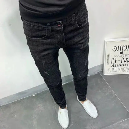 Spring Autumn 2024 Kpop Fashion Men's Denim Jeans Casual Slim Long Pants Korean Solid Black Boyfriend Designer Luxury Jeans