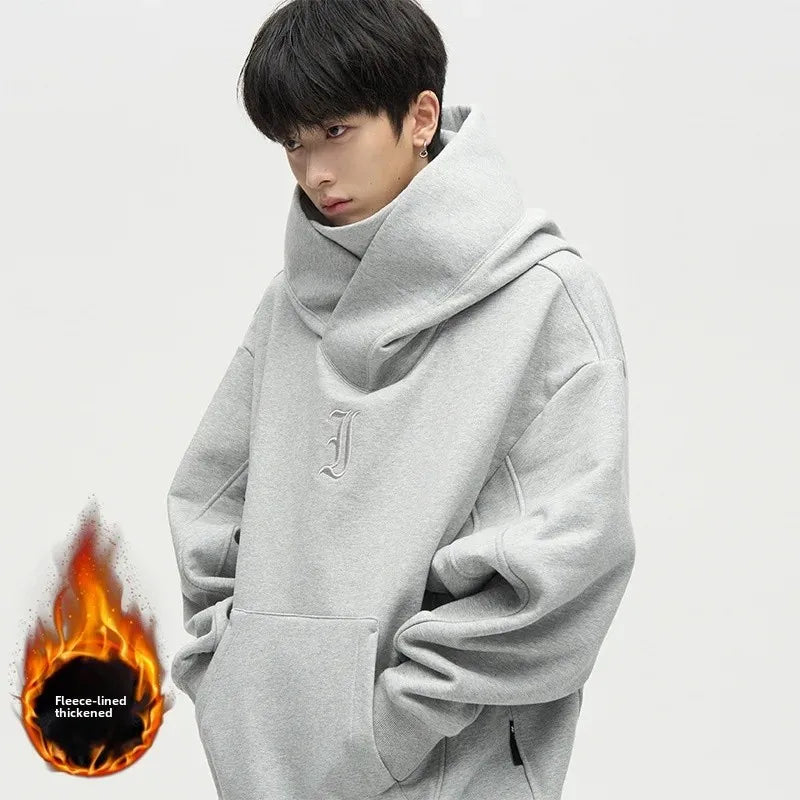Men's Hoodie Sweatshirt Winter Thickened Fleece American Style High Street Outerwear Casual Comfortable Loose Fit Streetwear