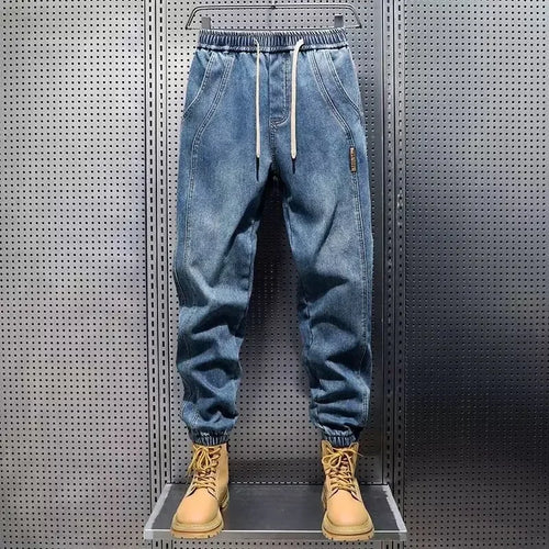 2024 Jeans Men's Trendy Brand Spring Autumn Versatile Loose-Fit Straight-Leg Pants Net Casual Elastic Waist Small Feet Harem Pan