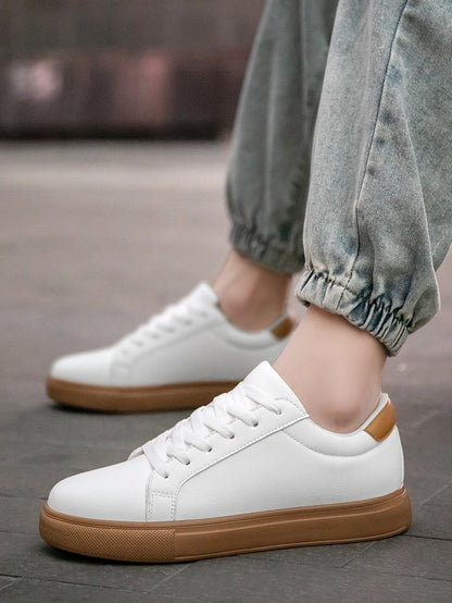 Men's Normcore Style Front Strap Sports Outdoor Skateboard Shoes, Fashionable Contrasting White Sneakers, White Shoes, Versatile Outdoor Shoes for Students