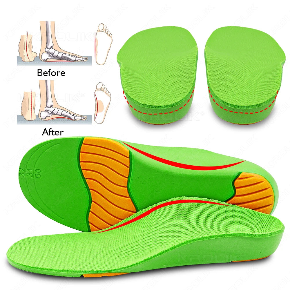 Kids Gel Orthopedic Insoles For Shoes Children FlatFoot Health Sole Boy Girl Sports Running Plantar Fasciitis Valgus Insert Pads