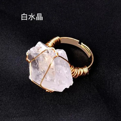 10-20mm Amethyst Rose Quartz Fluorite Natural Stone Irregular Gem Mineral Ring Jewelry Adjustable Hand Woven Ring