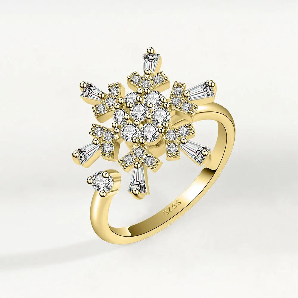 VENTFILLE 925 Sterling Silver Sunflower Diamond Zircon Rotatable Ring For Women Gift Relieve Stress Ring Jewelry Wholesale