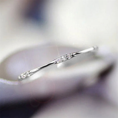 Huitan Chic Women's Finger Rings Minimalist Thin Band with Shiny CZ Stone Delicate Accessory for Female Simple Versatile Jewelry