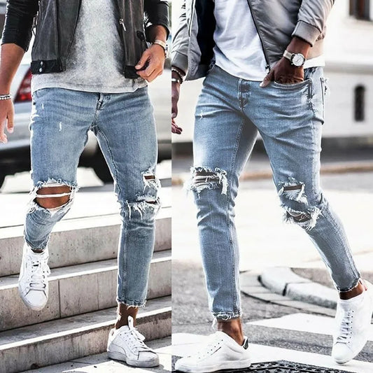 Denim Distressed Mens Pants Autumn Slim Fit and Slimming New Elastic Pants Mens Small Leg Pants