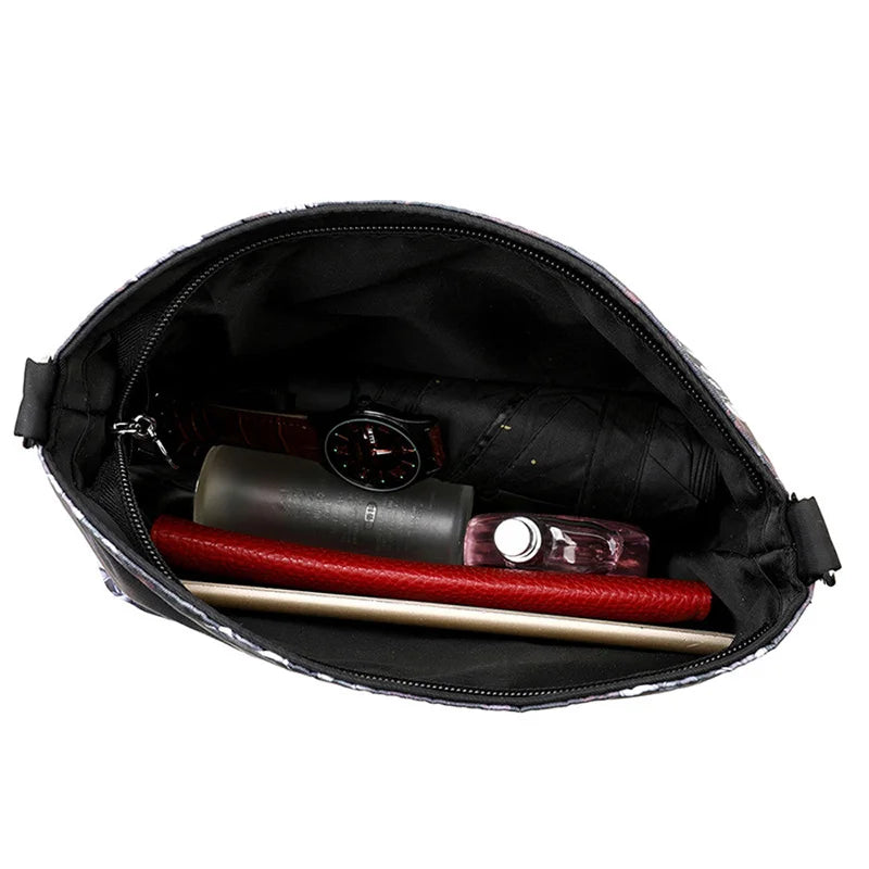 Fashion Flower Skull Pattern Crossbody Bags For Women, Large Capacity Casual Graffiti Shoulder Bag For Halloween Gift