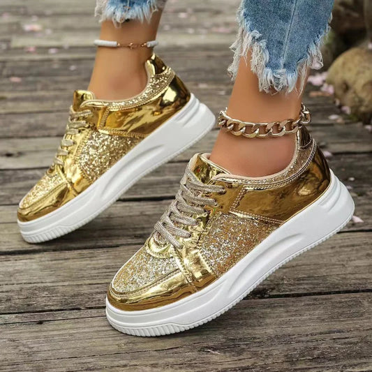 Gold Sequins Platform Sneakers Fashion Casual Sports Shoes