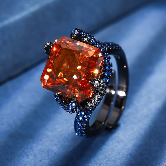 New Arrival Retro 12*12MM Topaz Amethyst Ring for Women Gemstone Sapphire Cocktaile Party Fine Jewelry Famale Accessories Gift