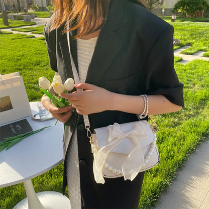 Black Ladies Shoulder Bag Korean Bow-Knot Fashion Top-Handle Bag Women Canvas Large Armpit Bag 2024 Designer New Handbags