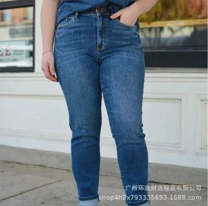 Europe and The United States Tight Stretch Small Feet Jeans, Women's New Autumn Temperament Slim Pencil Pants, Commuter Wind