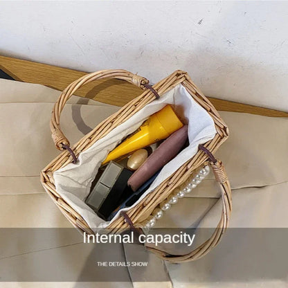 Straw Bags for Women Square Handbags Summer Rattan Shoulder Bags Handmade Knitted Storge Small Totes Bag 2025 New Fashion women