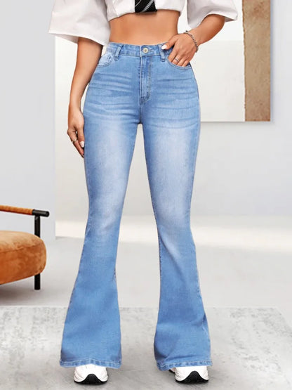 Light blue fashionable stretch jeans flared pants