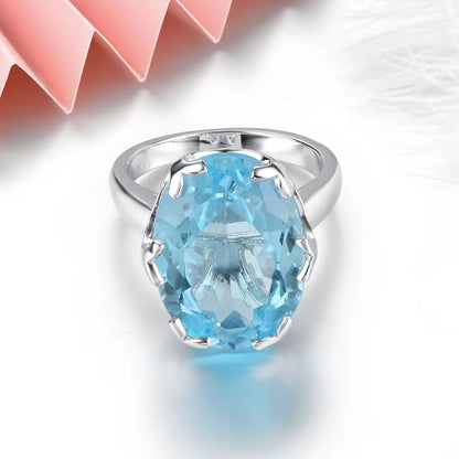 Natural Sky Blue Topaz Solid Sterling Silver Rings 15.8 Carats Faced Cut Precious Gemstones Classic Gorgerous Fine Jewelrys