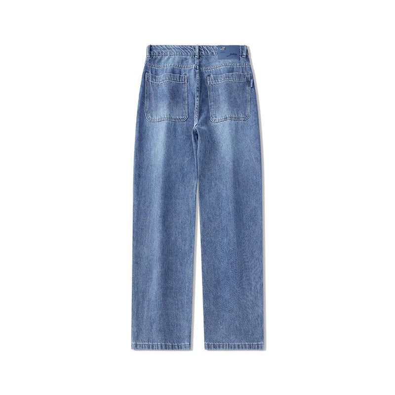 Men's Straight-Leg Jeans, Minimalist for All Seasons, Loose with Drape, Narrow-Wide Leg, Retro Casual Long Pants, Sizes 28-38